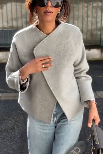 Ideale Frauenjacke Faux-Woll-Revers Langarm Oversized - IdealeKleiden