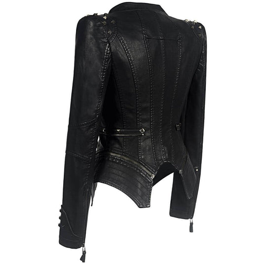 Damen Gothic Lederjacke Schwarz Stil - IdealeKleiden