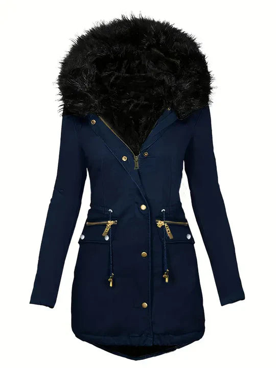 Winterparka Damen Kunstfell Kapuze Schnürenzug - IdealeKleiden