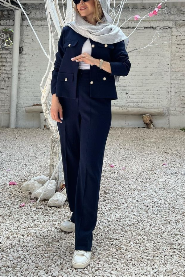 Elegante Blazer Jacke Halsreiher Design - IdealeKleiden