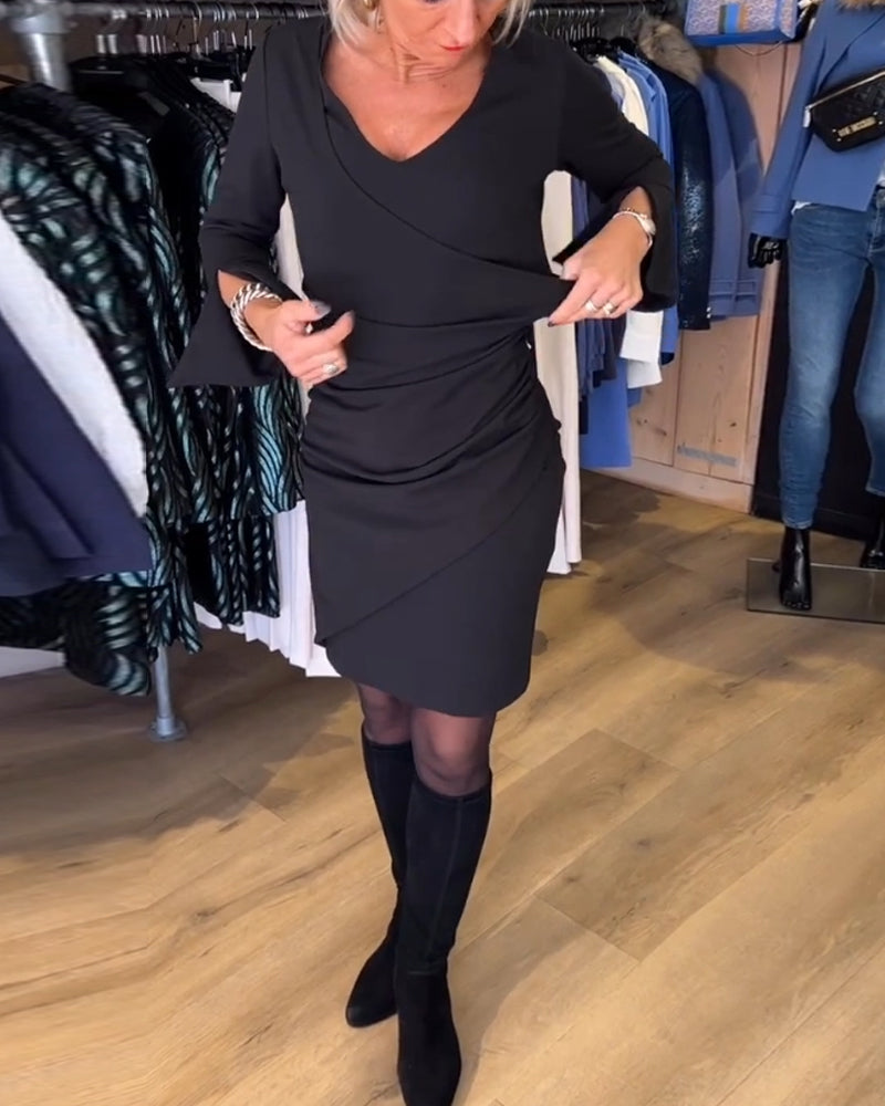 Frauen Kleid V-Ausschnitt Flare Ärmel - IdealeKleiden