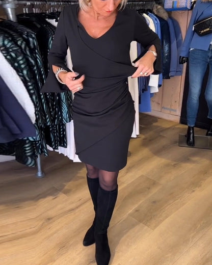 Frauen Kleid V-Ausschnitt Flare Ärmel - IdealeKleiden