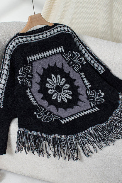 Strickpullover Frauen Gemütlich Quasten-Saum