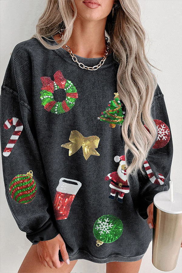 Weihnachtspullover Glitzer Pailletten Design