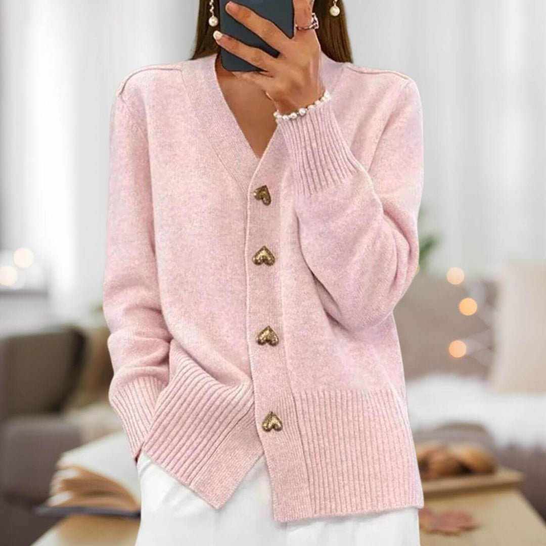 Damen Strickjacke Herzknöpfe Elegance