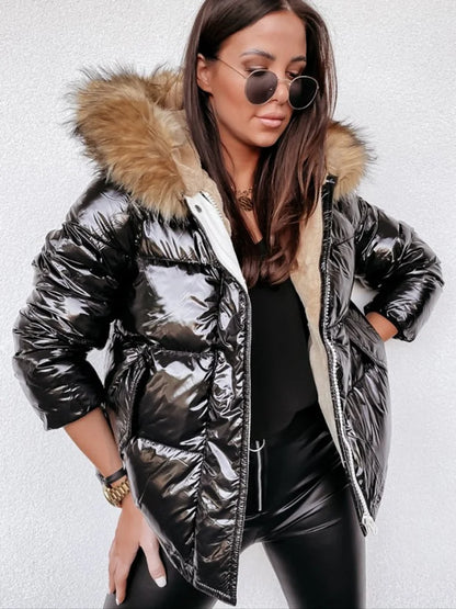 Elegante Damenwinterjacke Metallic Gold Silber