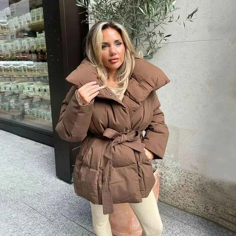 Wintermantel Damen Modern Gürtel Kuschelfutter