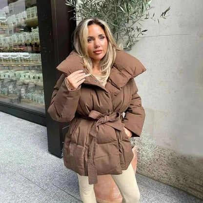 Wintermantel Damen Modern Gürtel Kuschelfutter