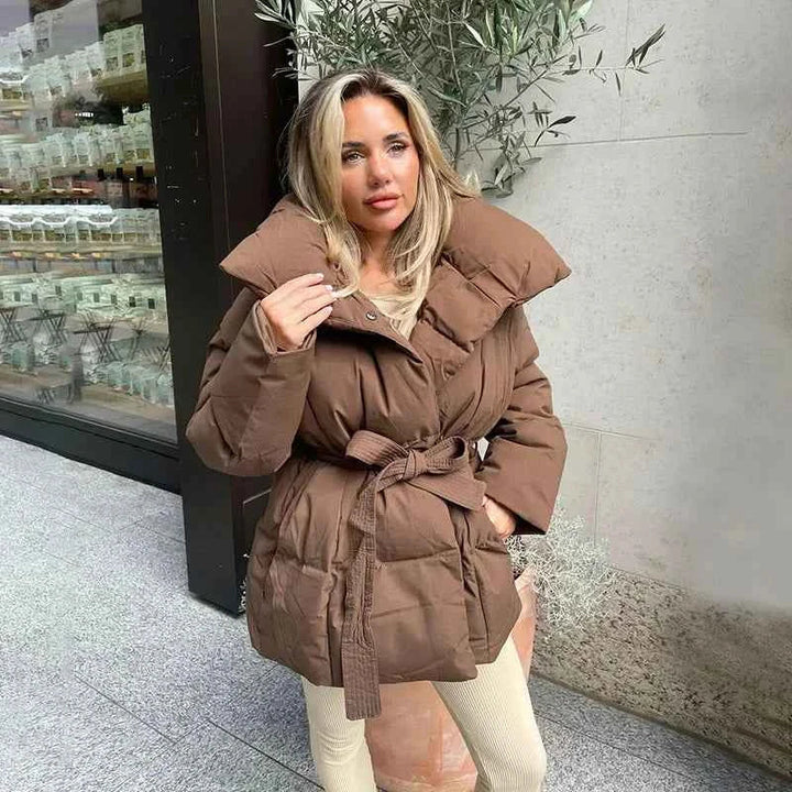 Wintermantel Damen Modern Gürtel Kuschelfutter