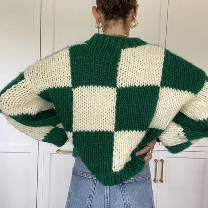 Gemütlicher Karo Pullover Kurz Modern - IdealeKleiden