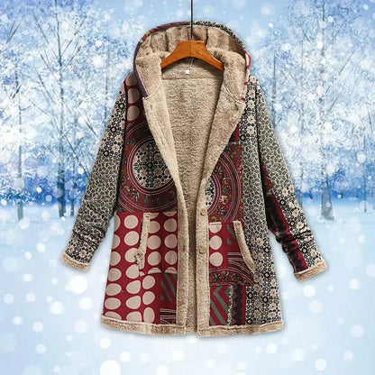 Fleecejacke Damen Langer Kapuzenmantel Relaxed Fit