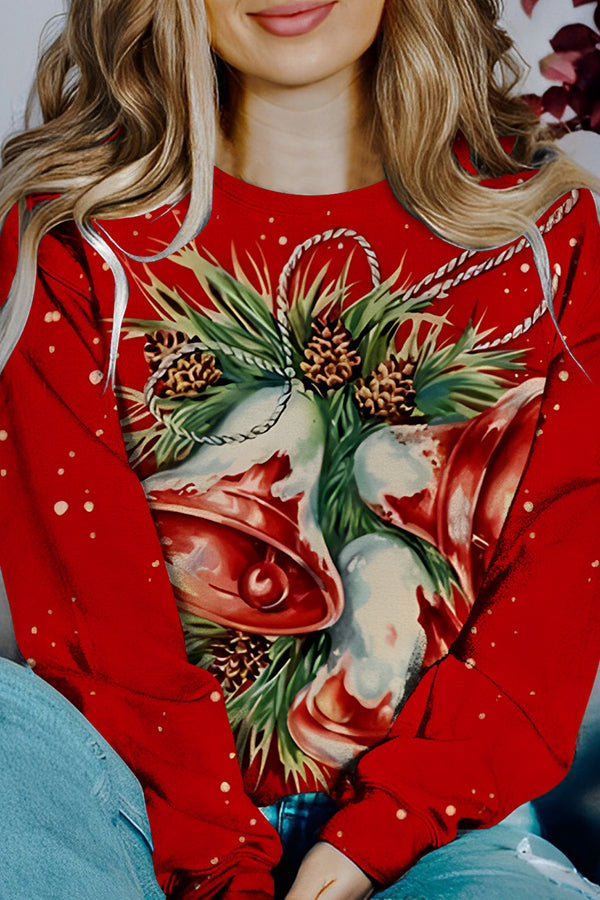 Weihnachts-Pullover Langarm Kontrastfarben Bedruckt - IdealeKleiden