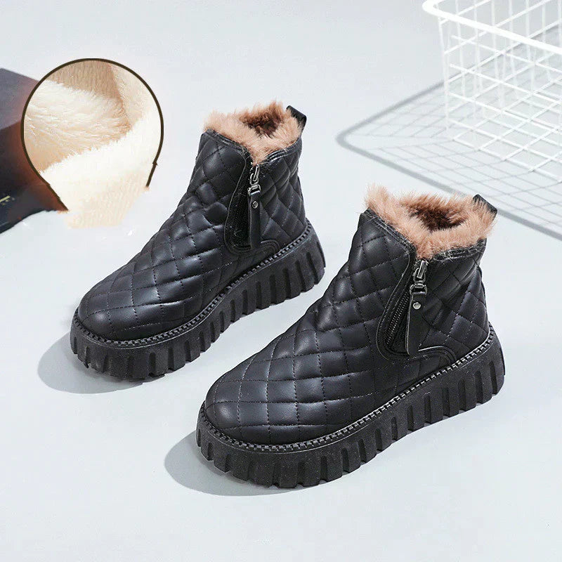 Damen Plateau-Stiefeletten Warm Bequem Reißverschluss