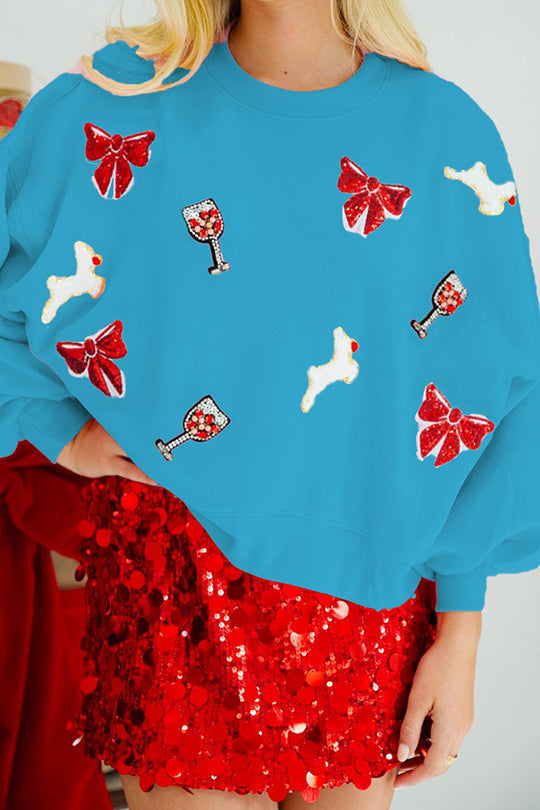 Weihnachts-Sweatshirt Frauen Pailletten Lockere Ärmel