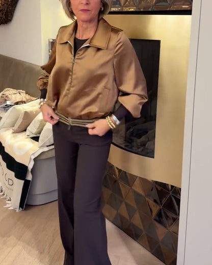 Modische Cropped Jacke Glänzend Revers