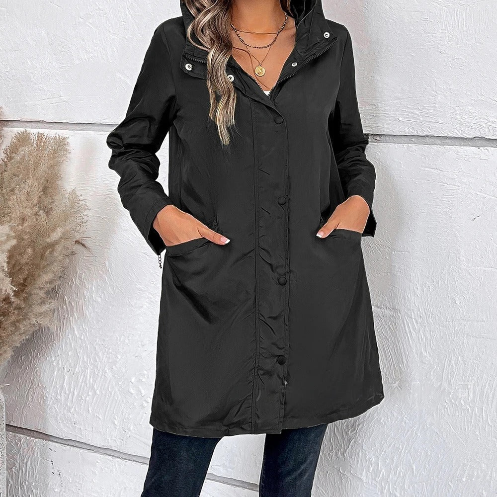 Damen Wintermantel Lang Elegant Kragen Knöpfe