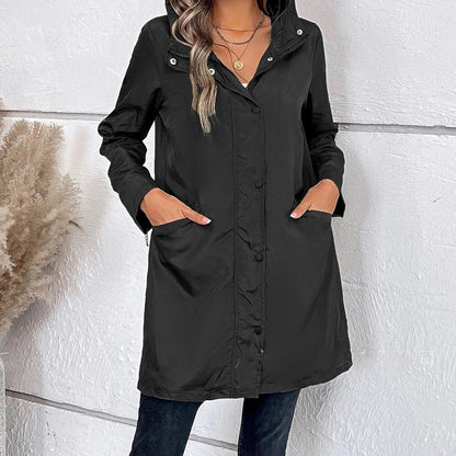 Damen Wintermantel Lang Elegant Kragen Knöpfe