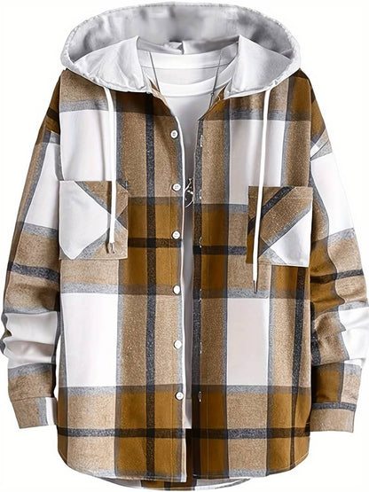 Lässige Herrenjacke Kariert Kapuzenjacke - IdealeKleiden