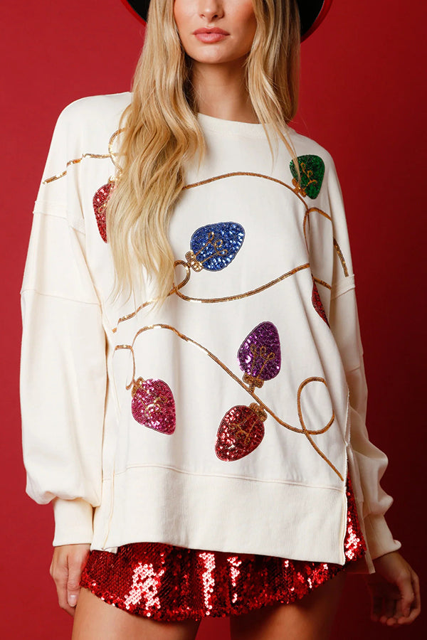 Weihnachtspullover Glitzer Pailletten Sweatshirt