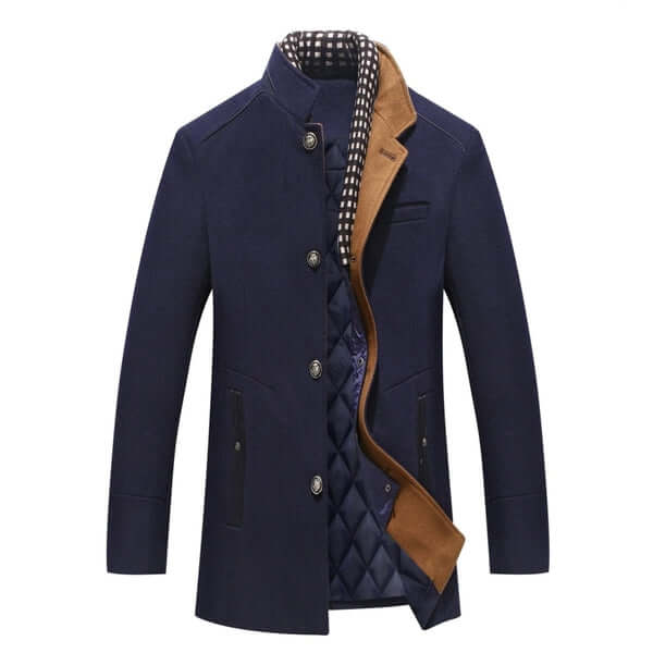 Herren Wollmantel Slim Fit Winter Schwarz