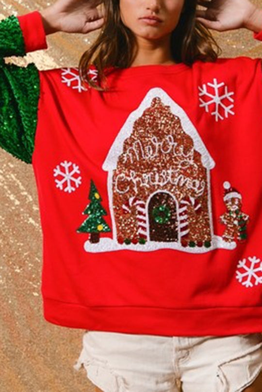 Weihnachtssweatshirt Lässig Glitzer Rundhals