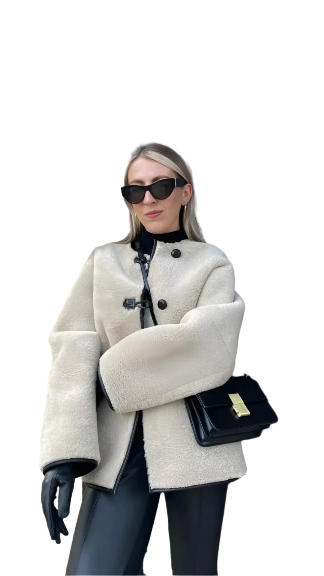 Elegante Lederjacke Damen Kunstpelz Mantel