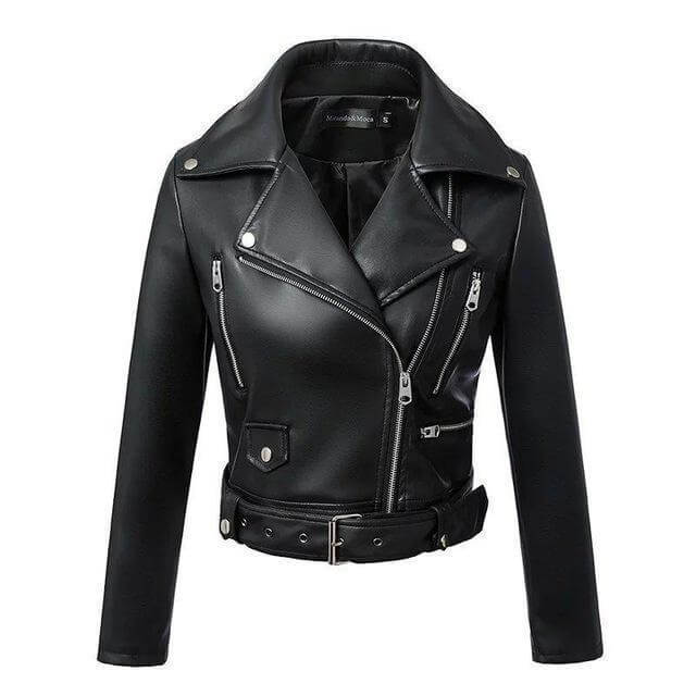 Damen Lederjacke Biker Style mit Gürtel