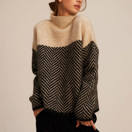 Strickpullover Damen Hochkragen Grafikmuster Weich & Warm - IdealeKleiden