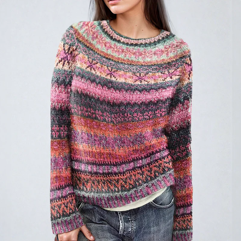 Bunter Strickpullover Streifenmuster Frauen