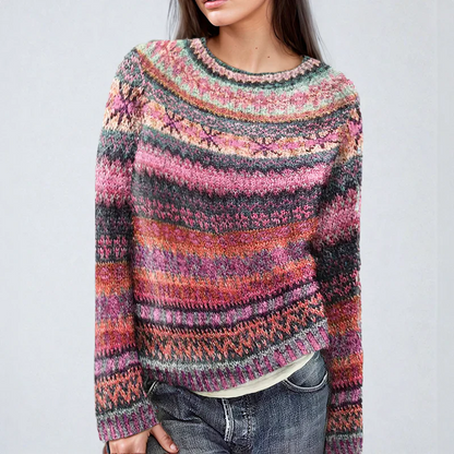 Bunter Strickpullover Streifenmuster Frauen