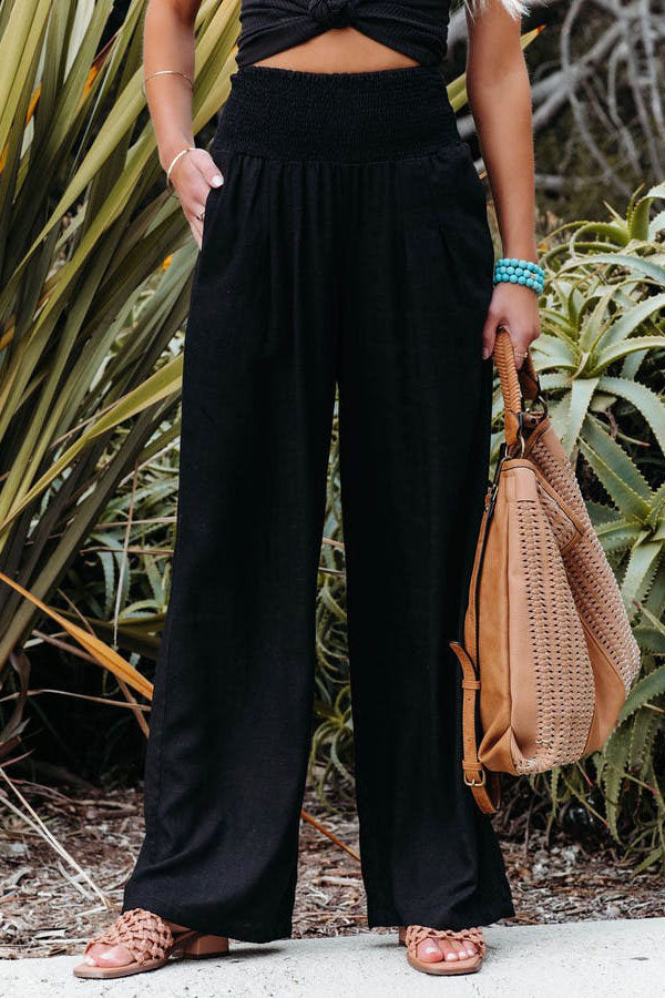 Damen Hose High-Waist Weite Bein Elegant