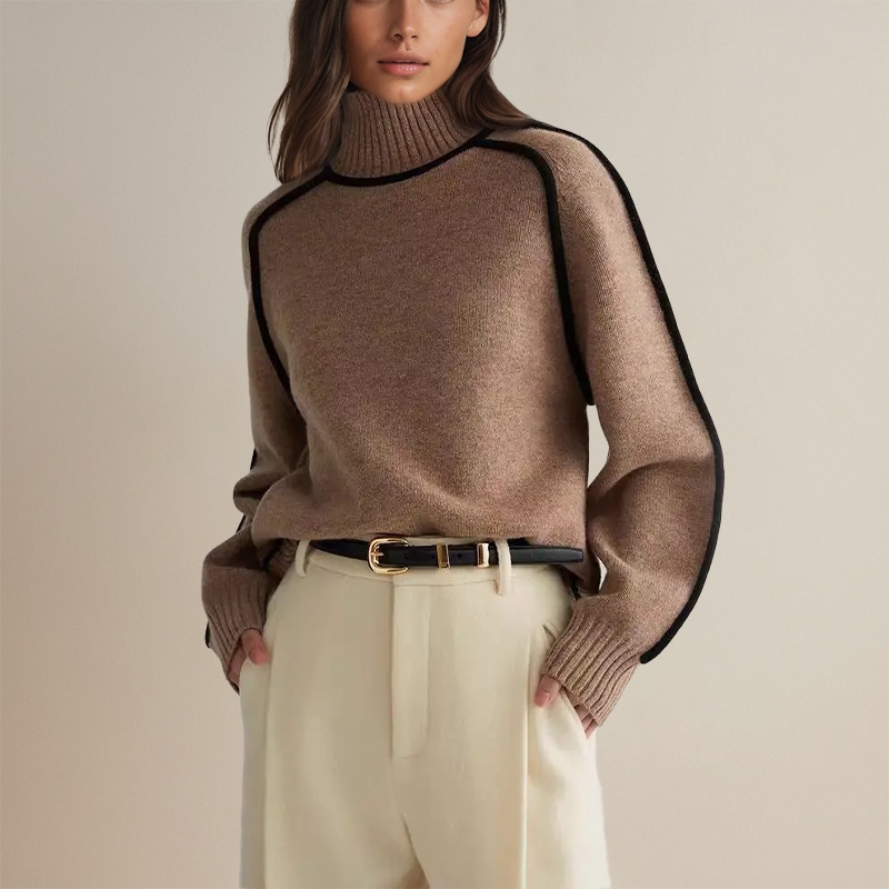 Stylische Damenpullover | Gestreift Rollkragen Sweater