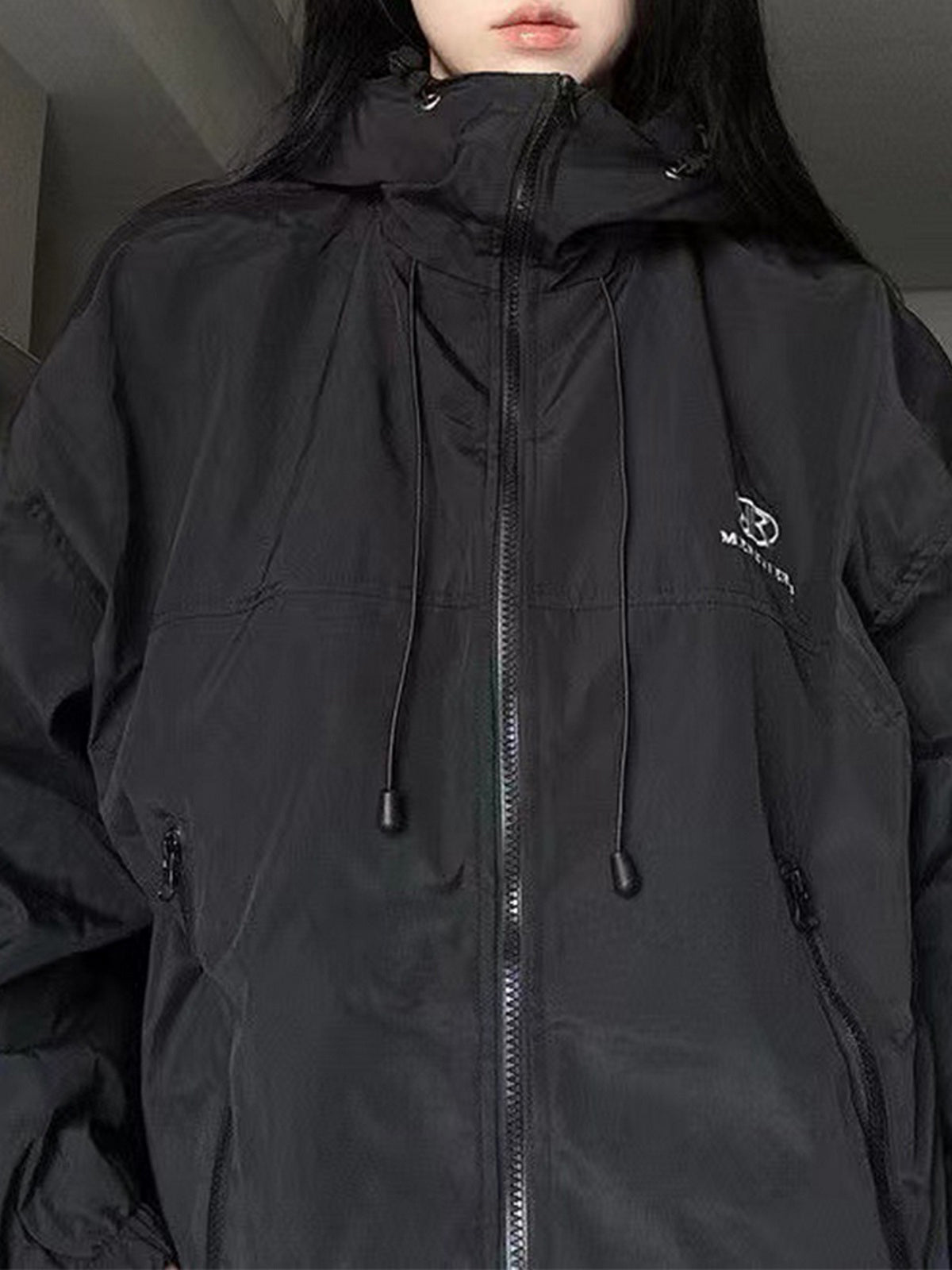 Retro Outdoorjacke Schwarz Wasserdicht Mit Kapuze