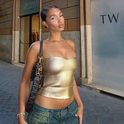 Sexy Bustier-Top Metallic Glitzer Herz Ausschnitt