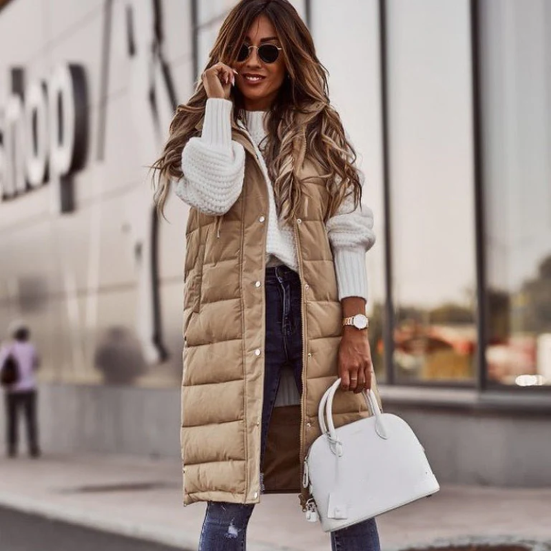 Damen Steppjacke Daunen Langschal Warm