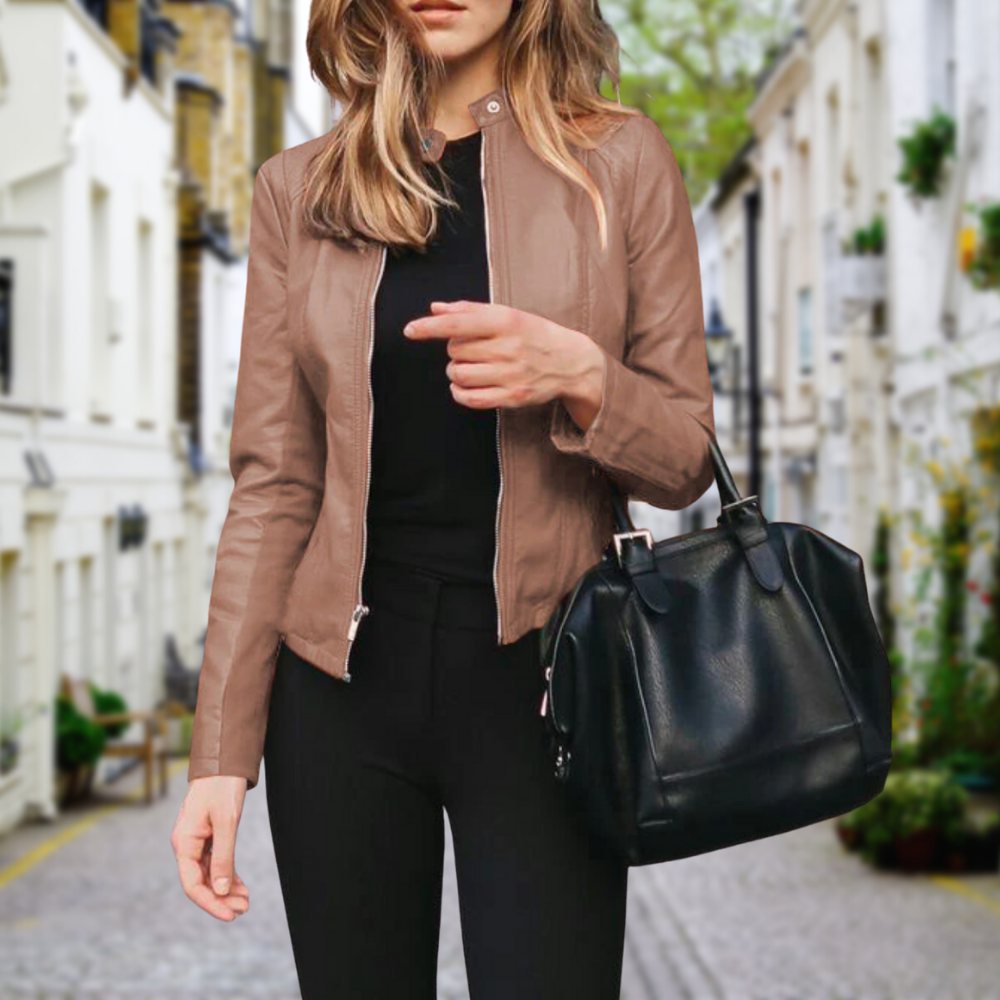 Lederjacke Slim Fit Stehkragen Stilvoll