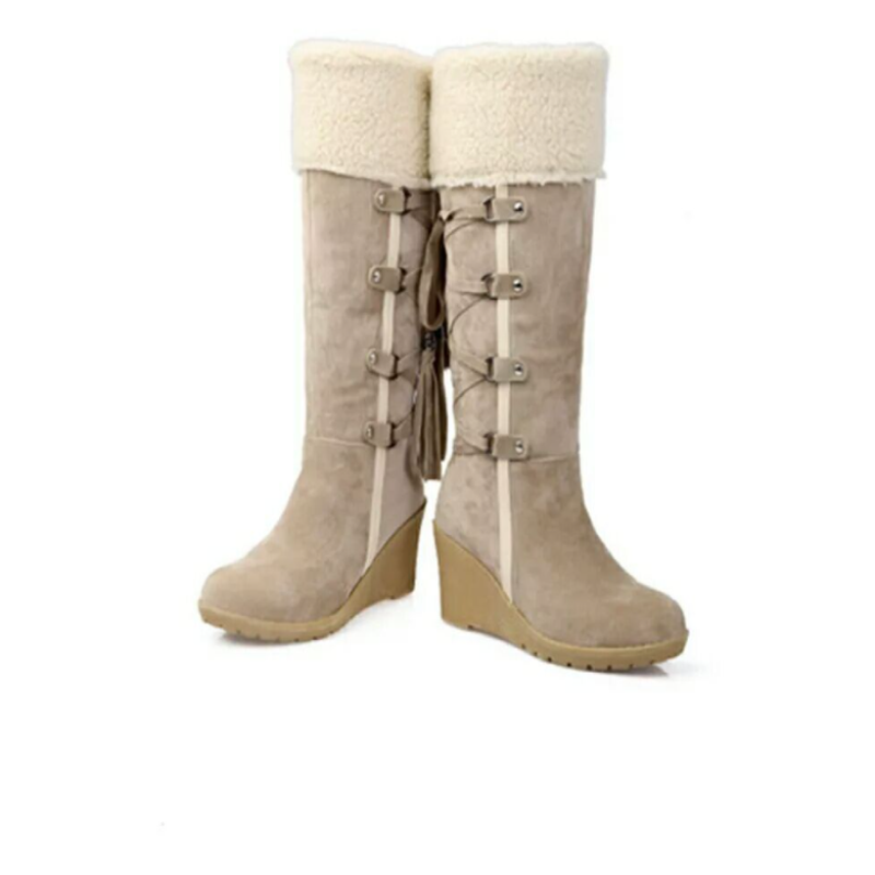 Damen Stiefel Schnürkeil Fell Überzug