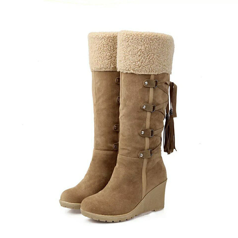 Damen Stiefel Schnürkeil Fell Überzug