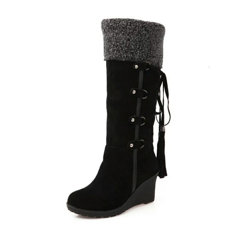 Damen Stiefel Schnürkeil Fell Überzug