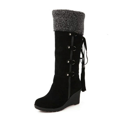 Damen Stiefel Schnürkeil Fell Überzug