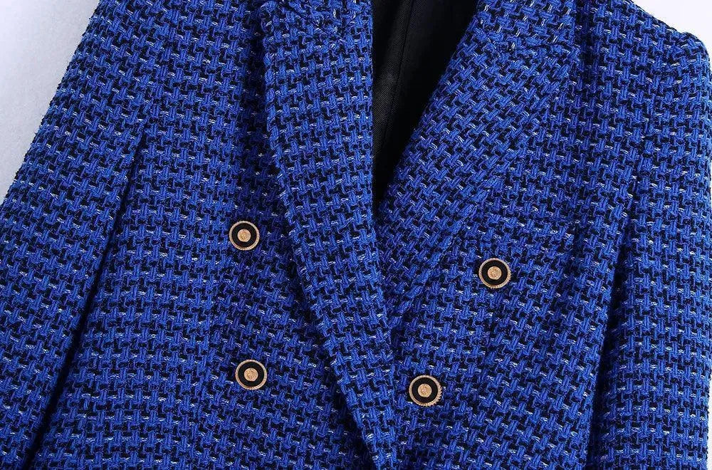 Stilvolle Damenblazer Dunkelblau Karomuster - IdealeKleiden