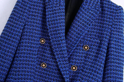 Stilvolle Damenblazer Dunkelblau Karomuster - IdealeKleiden