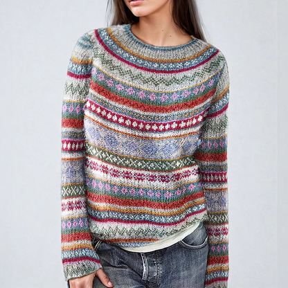 Bunter Strickpullover Streifenmuster Frauen