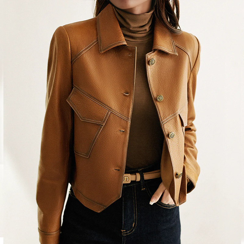 Elegante Damenjacke Braun Lederoptik