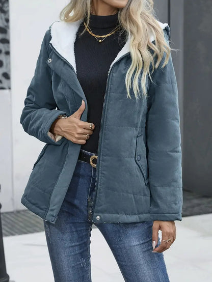 Damen Wintermantel Reißverschluss Fellfutter Warm Elegant