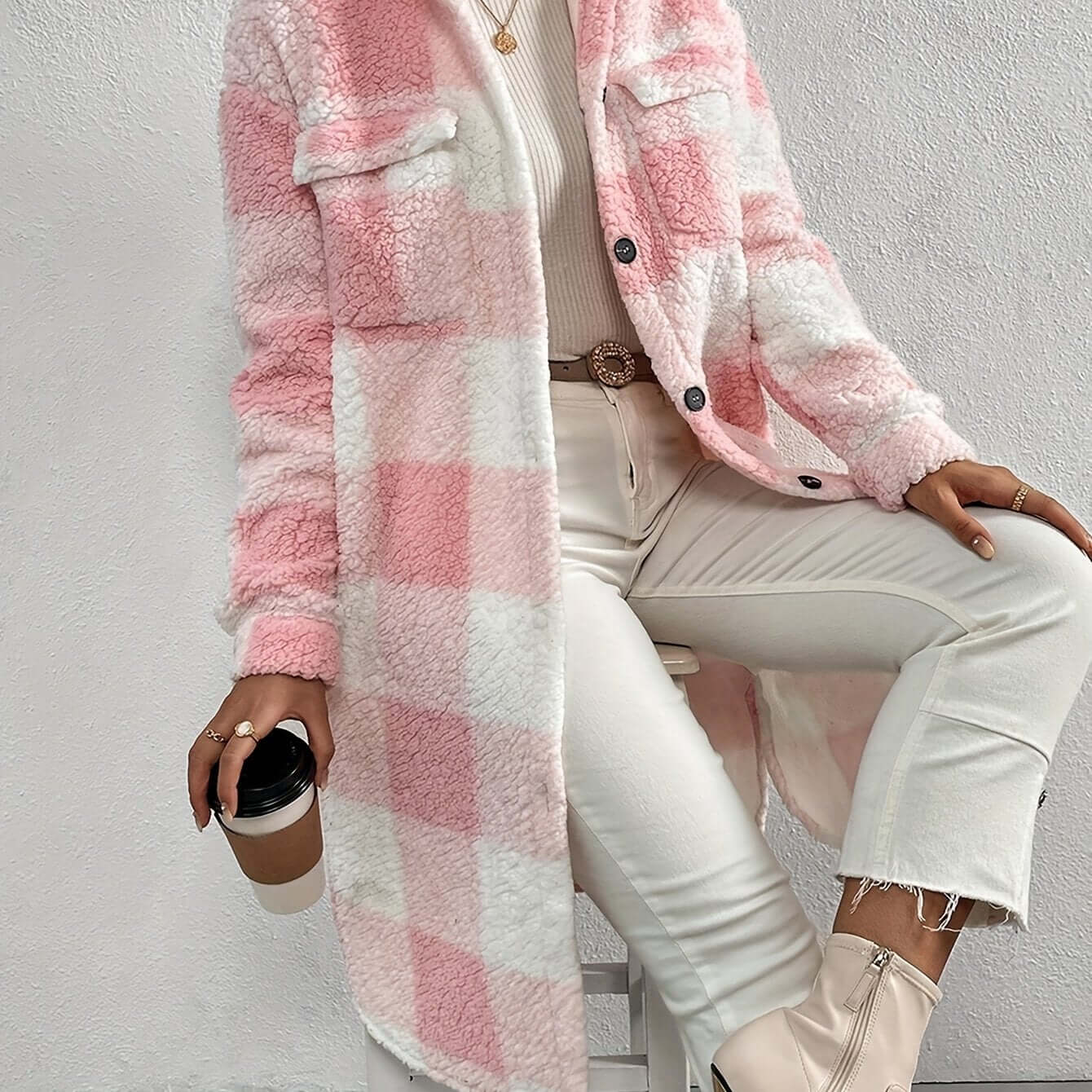 Damen Karomantel Langarm Elegant
