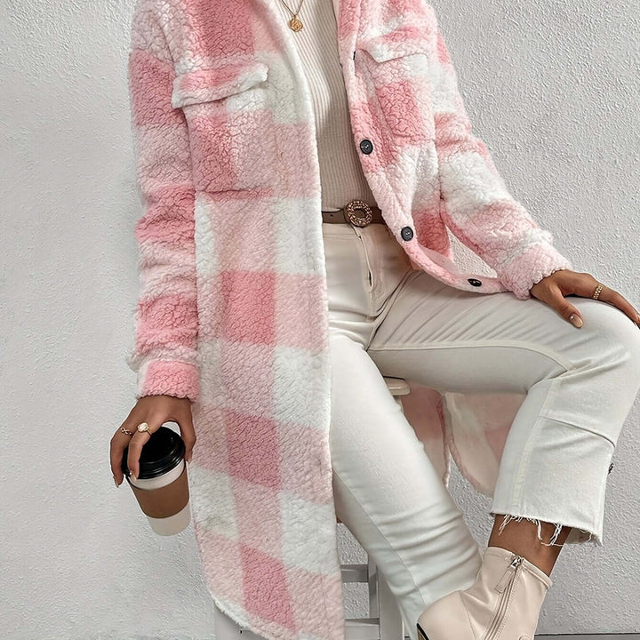 Damen Karomantel Langarm Elegant