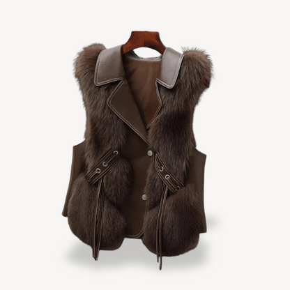 Stilvolle Lederweste Damen Kunstfell Mantel