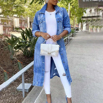 Moderner Denim Trenchcoat Relaxed Fit Damenschuhe nicht enthalten, nur: 
Trenchcoat Denim Elegant Relaxed Fit - IdealeKleiden