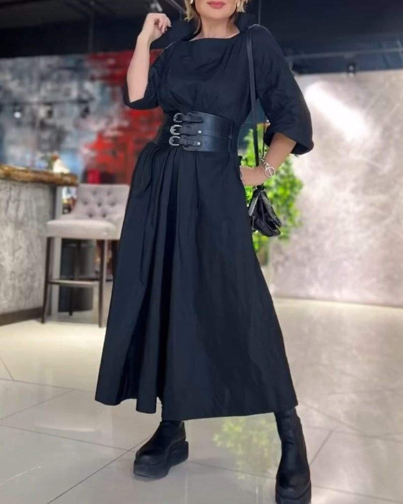 Elegantes Einfarbiges Kleid mit Quadrat-Ausschnitt